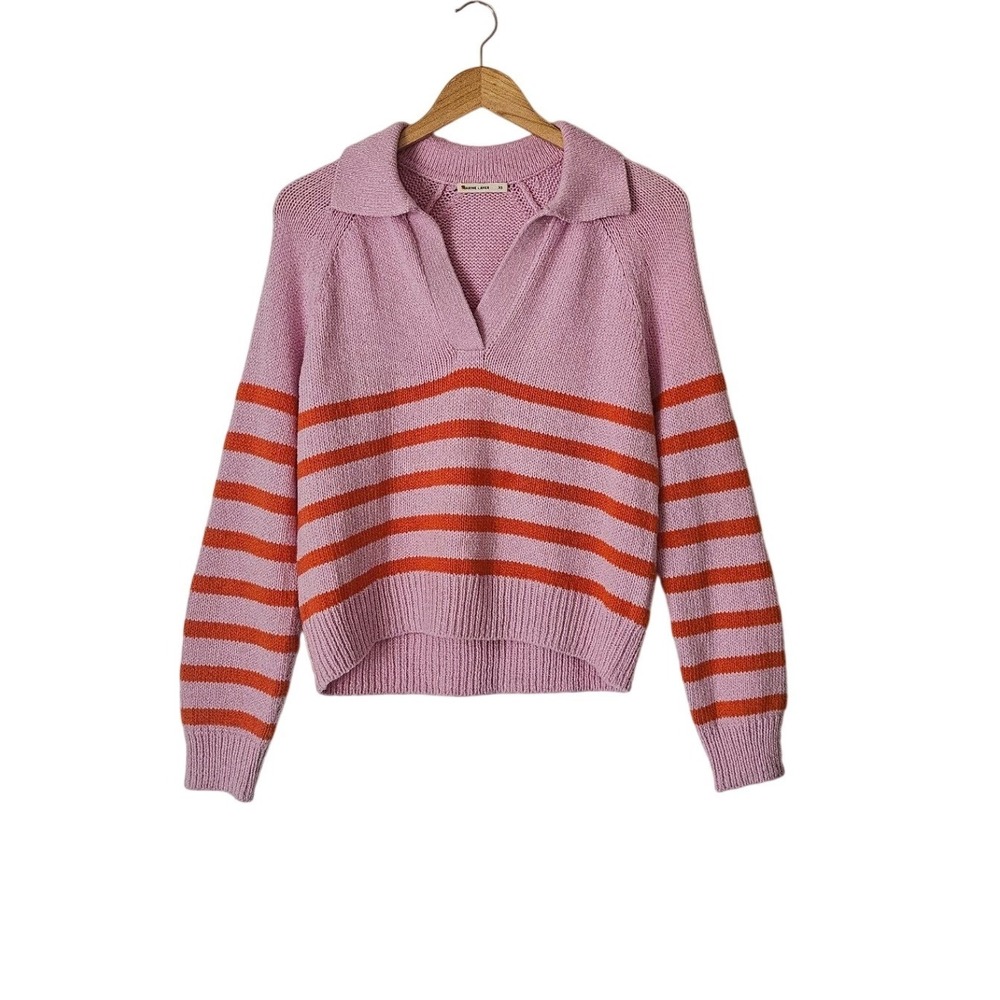 Marine Layer Merino Wool Cotton Cropped Sweater Polo XS Collared Knit Preppy